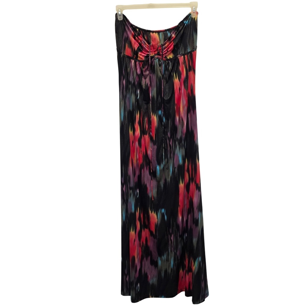 Y2K Dereon By Beyonce Maxi Dress XL Open Back Cutout Abstract Print Stretch‎